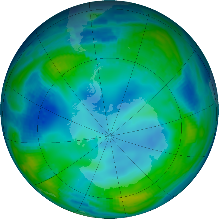Antarctic ozone map for 13 July 1997